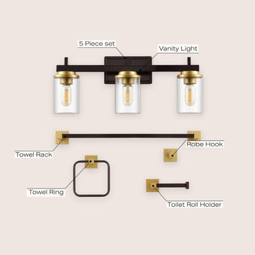 Liam 23.25" 3-Light Farmhouse Industrial Vanity Light with Bathroom Hardware Accessory Set - JONATHAN Y